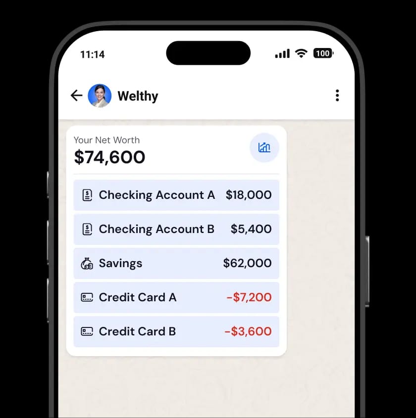 Mobile app showing your net worth