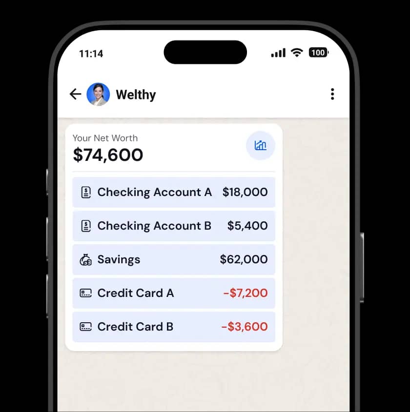 Mobile app showing your net worth